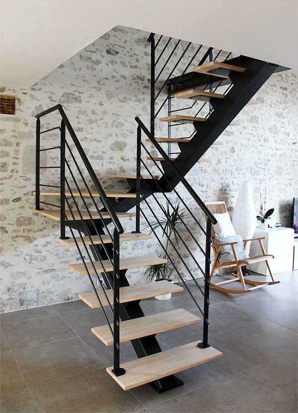 escalier 2/4 tournant métal bois Vendée